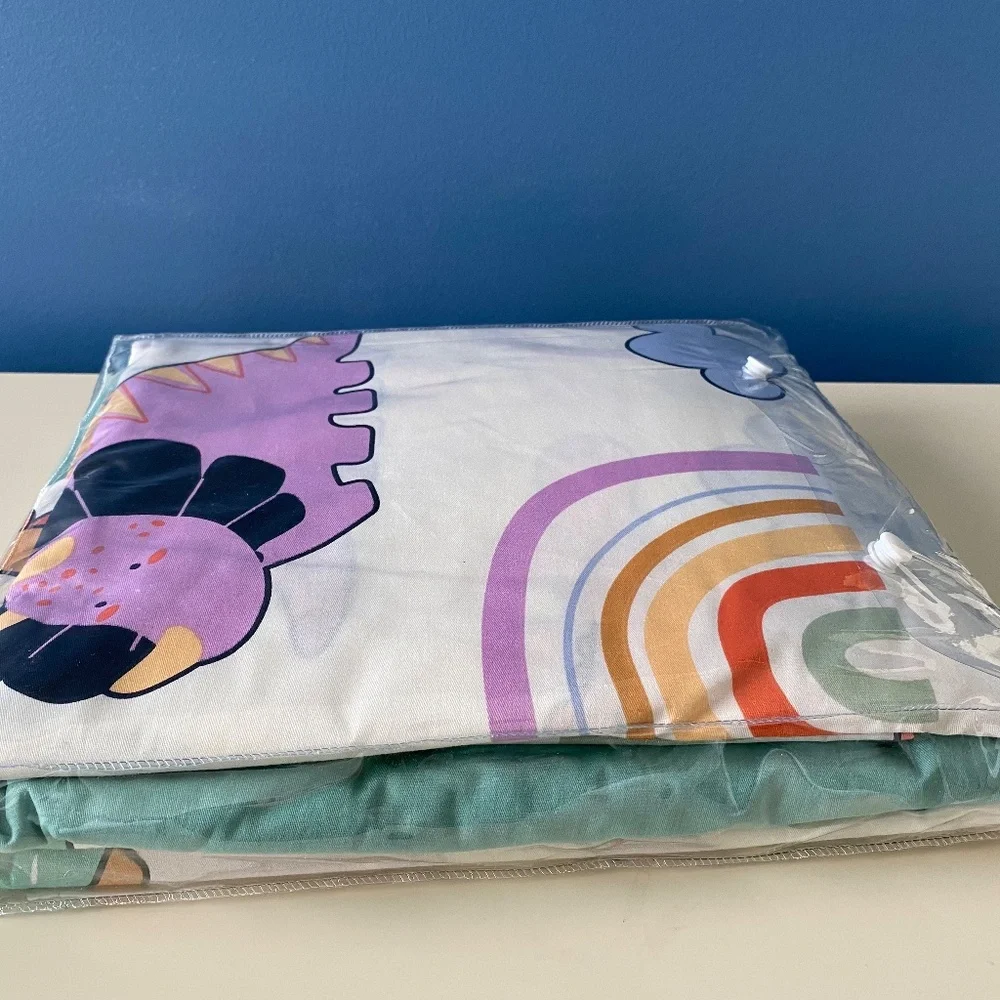 100% Cotton Fitted Sheet Set 3pcs Twin Dinosaur Flat Sheet  Pillowcase Soft